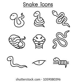 Snake Icon Set In Thin Line Style