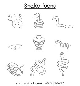 Snake icon set in thin line style