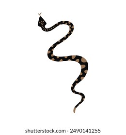 Schlangen-Symbol. Gefleckte Schlange mit heraushängender Zunge. Cartoon Viper, Boa oder Anaconda Reptilien Raubtier. Giftige exotische Tierfauna. Flache Darstellung der Vektorgrafik auf weißem Hintergrund