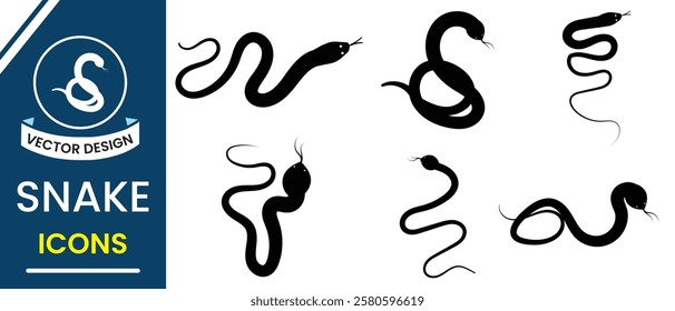 Snake icon, symbol design on white background. Snake vector silhouette set. Vector illustration.