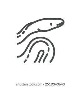 Ícone de cobra. Thin Line Illustration of a Snake or Eel Representing Wildlife Reptile Animal, Danger, and Reptiles (Ilustração de uma cobra ou enguia representando animais selvagens, perigo e répteis). Perfeito para Zoológico, Ano Novo Chinês e Designs de Natureza.