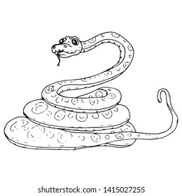 Snake icon. Vector illustration of a cute snake curled up into rings. Hand drawn cartoon snake python with a pattern on the skin.
