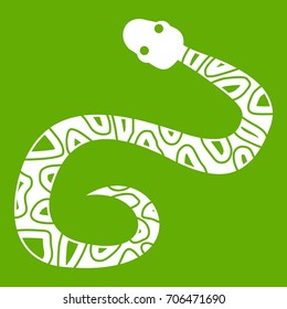 Snake icon white isolated on green background. Vector illustration