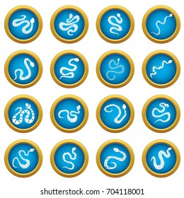Snake icons blue circle set isolated on white for digital marketing