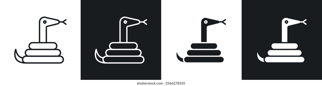 Snake icons collection in black filled and line style.