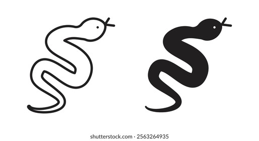 Snake icons in flat and line style set.