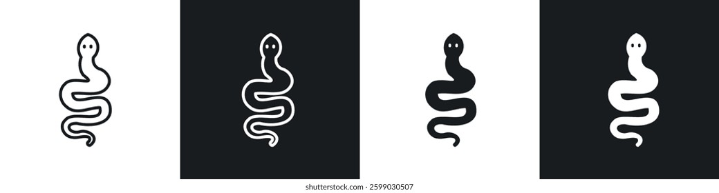 Snake icons in flat and linear vector illustration on white background.