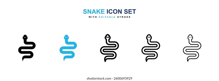 Snake icons graphics set in black and blue colors