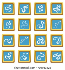Snake icons set in azur color isolated vector illustration for web and any design