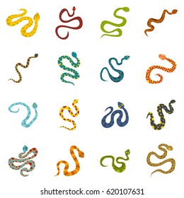 Snake icons set in flat style isolated vector illustration