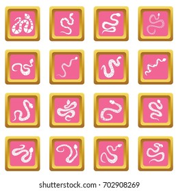 Snake icons set in pink color isolated vector illustration for web and any design