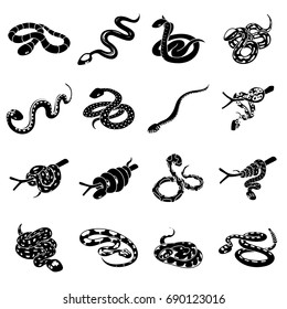 Snake icons set. Simple illustration of 16 snake icons set vector icons for web