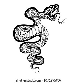 Snake illustration isolated on white background. Viper. Design element for logo, label,emblem, sign, badge. Vector illustration