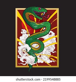 snake illustration with japanese style background