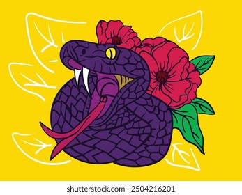 snake illustration with japanese style background