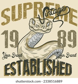 Snake Illustration, Motorcycle Typography, Tee Shirt Graphics, Vectors, Japanese King Cobra Branch College varsity design.