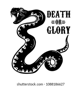 Snake illustration on white background. Design element for poster, t shirt, emblem, sign. Vector image