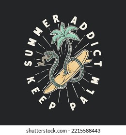snake illustration palm graphic surfboard design t shirt vintage black background