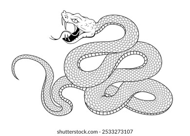 Snake illustration. Tattoo elements of snake skin. Vector illustration sketch of a traditional Chinese mythical animal. Green snake