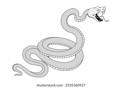 Snake illustration. Tattoo elements of snake skin. Vector illustration sketch of a traditional Chinese mythical animal. Green snake