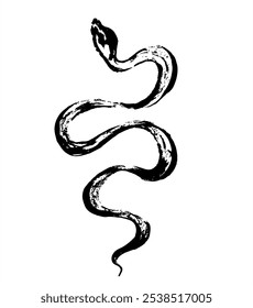 Serpente. Animal desenhado à mão à tinta. Ilustração de uma cobra de estilo japonês desenhada com um pincel. Escovas. Símbolo chinês de ano novo. A besta do calendário lunar asiático. Silhueta