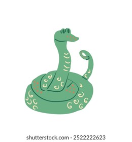 Serpente isolada no fundo branco. réptil bonito. Ilustração desenhada à mão vetorial