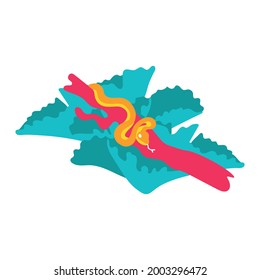 Snake in the jungle. Vector illustration in bright saturated colors