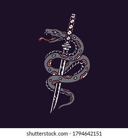 Snake with Katana Sword  Vector Colored