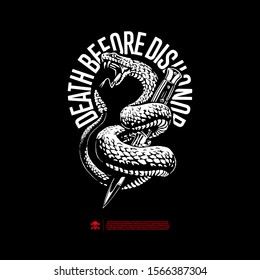 
Snake and knife. Design for printing on t-shirts, stickers and more. Vector.