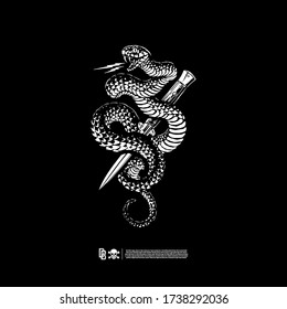 Snake and knife. Design for printing on t-shirts, stickers and more. Vector.