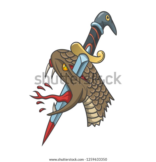 Snake and knife. Old school tattoo. Vector Tattoo Art Snake and Knfe