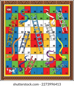 snake ladder 100 steps board game with orange background ready to print