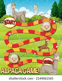 A snake ladder alpaca game template illustration