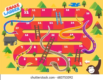 Snake and Ladder boardgame is fun for kid. vector illustration