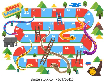 Snake and Ladder boardgame is fun for kid. vector illustration
