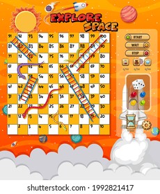Snake Ladder game in explore space theme illustration