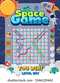 Snake Ladder game in galaxy theme illustration