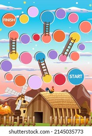 Snake ladder game template with farm theme illustration