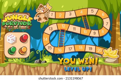 A snake ladder game template in forest background illustration