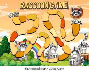 A snake ladder raccoon game template illustration