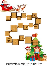 Snake and ladders game template in Christmas theme illustration