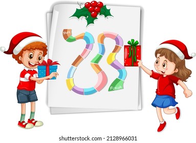 Snake and ladders game template in Christmas theme illustration
