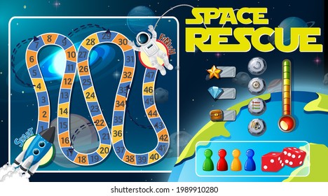 Snake and ladders game template with space theme illustration