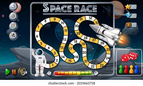 Snake and ladders game template with space theme illustration