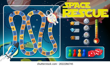 Snake and ladders game template with space theme illustration