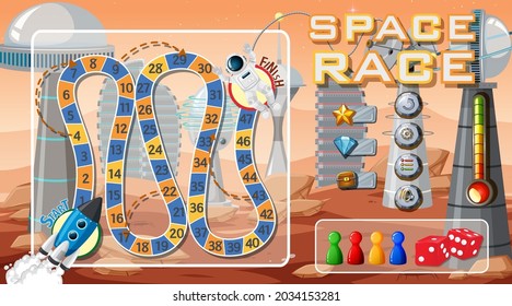 Snake and ladders game template with space theme illustration