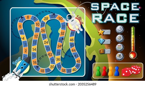 Snake and ladders game template with space theme illustration