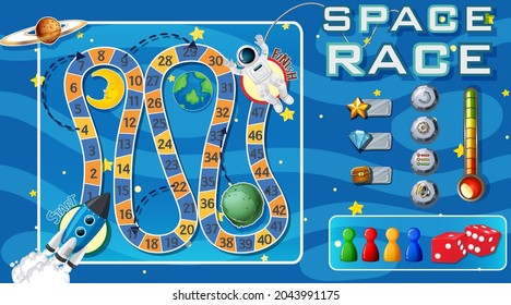 Snake and ladders game template with space theme illustration