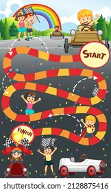 Spielvorlage Schlange und Leitern mit Kinderzeichen zur Illustration