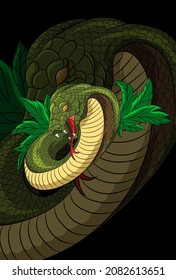 Snake with leaf vector illustration